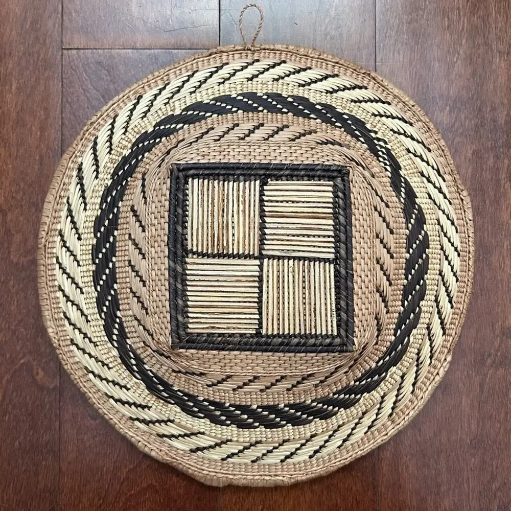 Binga Basket Tonga Zimbabwe Handwoven Decorative Basket in Tan and Brown